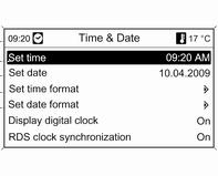Instrumenti in upravni elementi 103 Nastavitev datuma in ure Pritisnite gumb CONFIG. Prikaže se meni Settings (Nastavitve). Izberite Time & Date (Čas in Datum).
