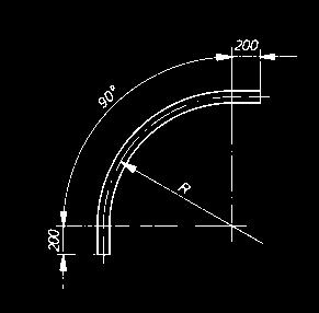 Design with straight ends with R = 250 to 800 mm. Design without straight ends R = 1000 mm and larger. Radius Extended length For max.