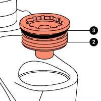 By turning ring (4), loosen and remove the central cap (5) and free the protection cap (1). Remove the protection cap (1).