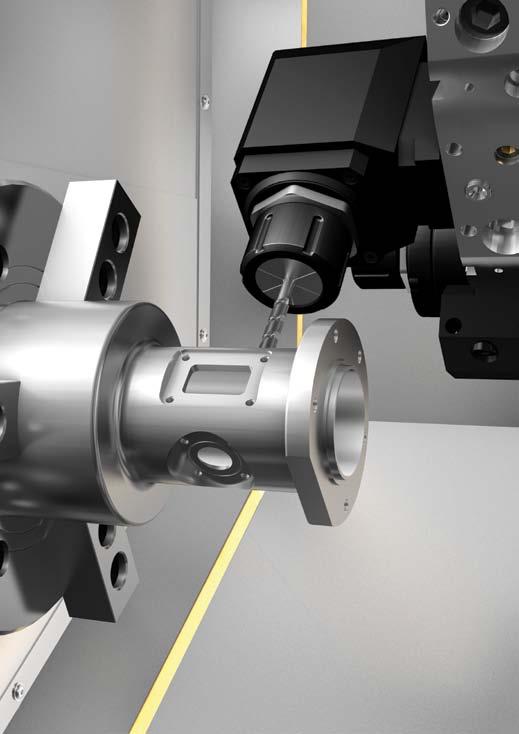 The Haas ST-20 Series Y-axis turning centers provide 4" of Y-axis travel (±2" from the centerline) for off-center milling, drilling, and tapping, and come standard with high-torque live tooling and a