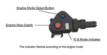 The engine start button for the standard-fitment electric starter, fundamental for the amateur enduro rider as it makes restarting a stalled engine much easier, especially on tracks with rocky,