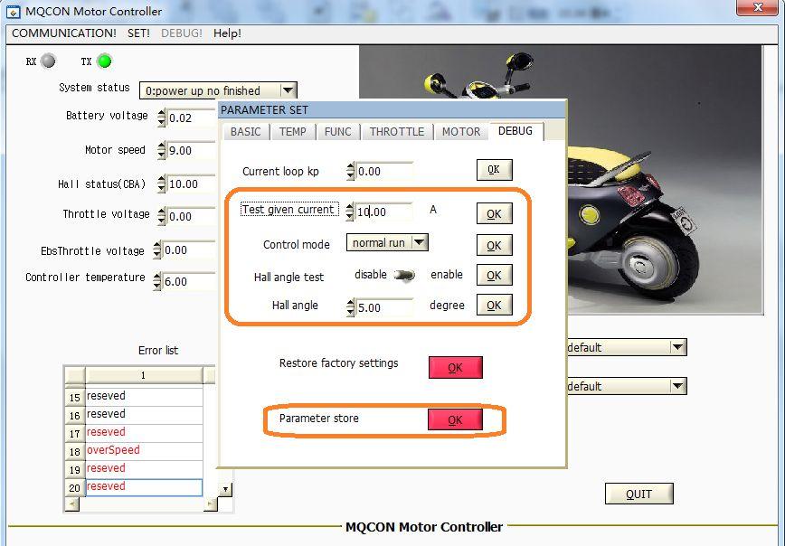 Figure 7 Type 10 at the input field of ID cmd, and Click OK on the right. Select HALL angle test, and Click OK on the right. Enable hall angle test, and click OK on the right.