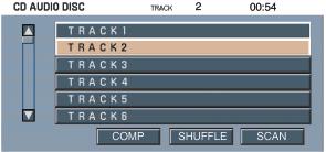 The track and elapsed time will appear in the status bar. Use the DVD cursor controls on the bezel to highlight which track you would like to play.