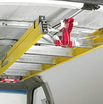 Rugged and durable, this rack fits 8-foot step, extension, or multiposition ladders and can be mounted to the roof or side panel.