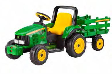 2 Speeds (3.6 & 7.2 kph) + Reverse. High Speed Lock-out.Working front loader scoops, carries and dumps from the drivers seat. Tractor tread wheels provide traction on grass, dirt, gravel or pavement.