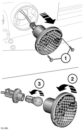 2. Release the spring clip that secures the bulb. 3. Remove the bulb. When refitting the cover, ensure there is a good contact seal around the new bulb. Refit the electrical connector.