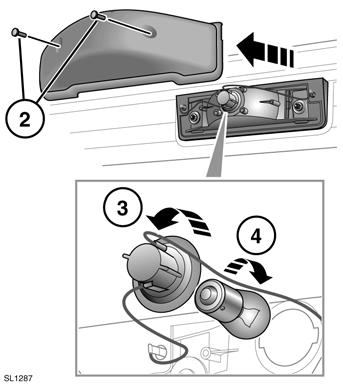 TAIL, STOP AND INDICATOR LAMP HIGH LEVEL BRAKE LAMP 1. Remove the retaining screws and withdraw the unit. 2. Turn the lens counterclockwise to release the lamp unit. 3.