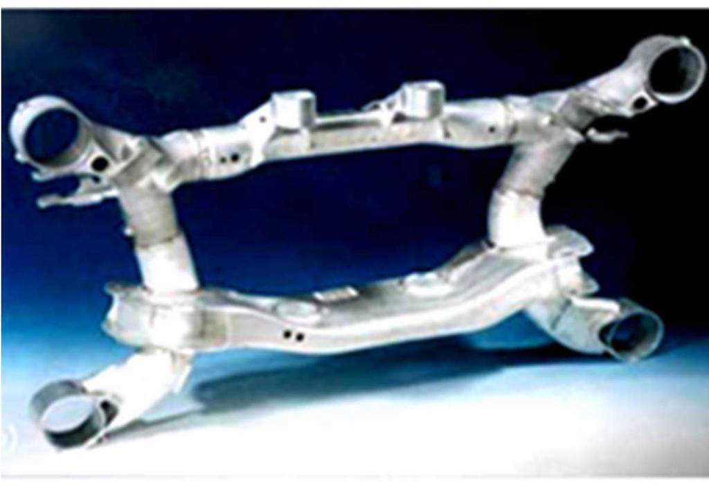 Figure 4 a) 10 kg, 920 580 170 mm HPDC Cast BMW engine cradle b) Multi-piece cast and welded subframe for BMW 7 c) 3.