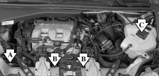 Cooling System When you decide it s safe to lift the hood, here s what you ll see: CAUTION: An electric engine cooling fan under the hood can start up even when the engine is not running and can