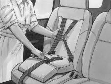 CAUTION: Using the vehicle s regular safety belts on a child seated on the child restraint cushion can cause serious injury to the child in a sudden stop or crash.