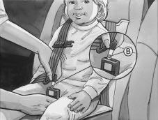 8. Place the other side of the harness over the child s shoulder. 9. Push the latch plate into the buckle until it clicks. 6.