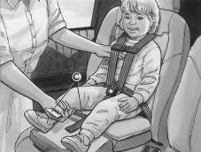 12. Pull the shoulder harness adjustment strap (C) firmly until the harness is snugly adjusted around the child.