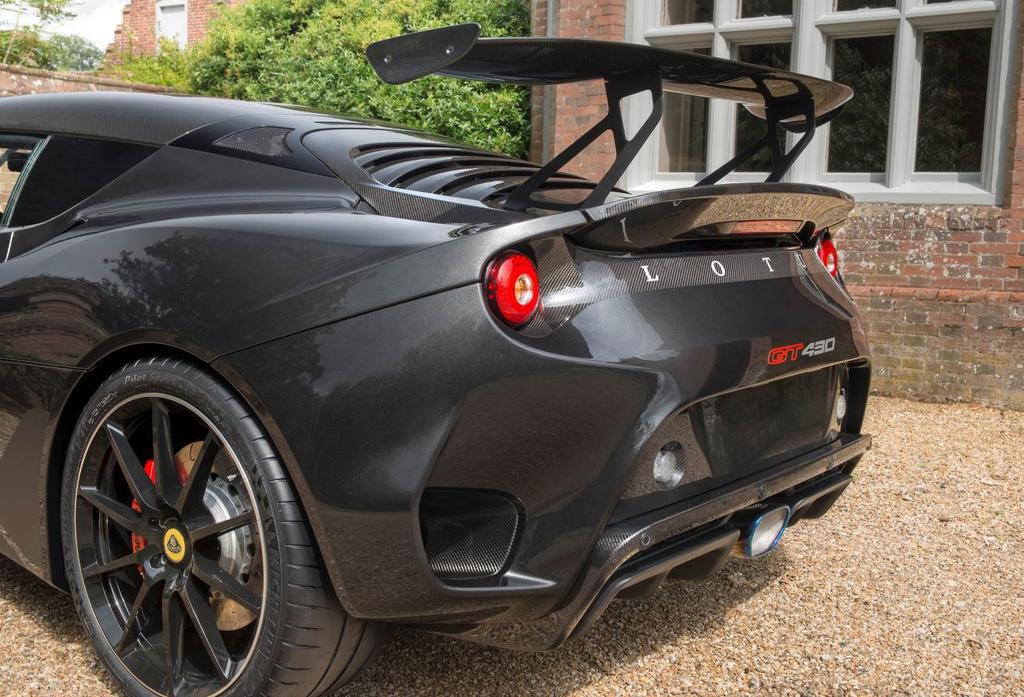 The rear of the Evora GT430 has received the same attention to detail, with the deep, sculpted ducts behind each wheel that vent airflow as quickly as possible from the wheel arches, improving