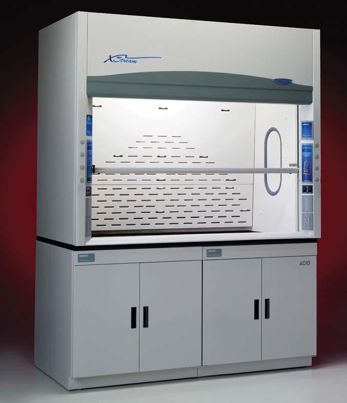 Protector XStream Laboratory Hood is shown with SpillStopper Work Surface, Protector Acid Storage Cabinet and Protector Standard Storage Cabinet.