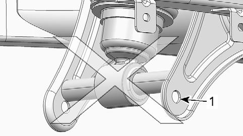 1 Using the passenger grab handles, slightly lift the rear of the vehicle by HAND to align both bushings on lower bracket hole. 7.