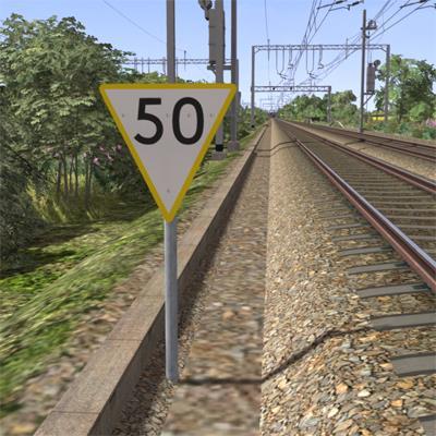 section. Remember to wait for the complete length of your train to pass these signs before accelerating if the permissible line speed is increasing.