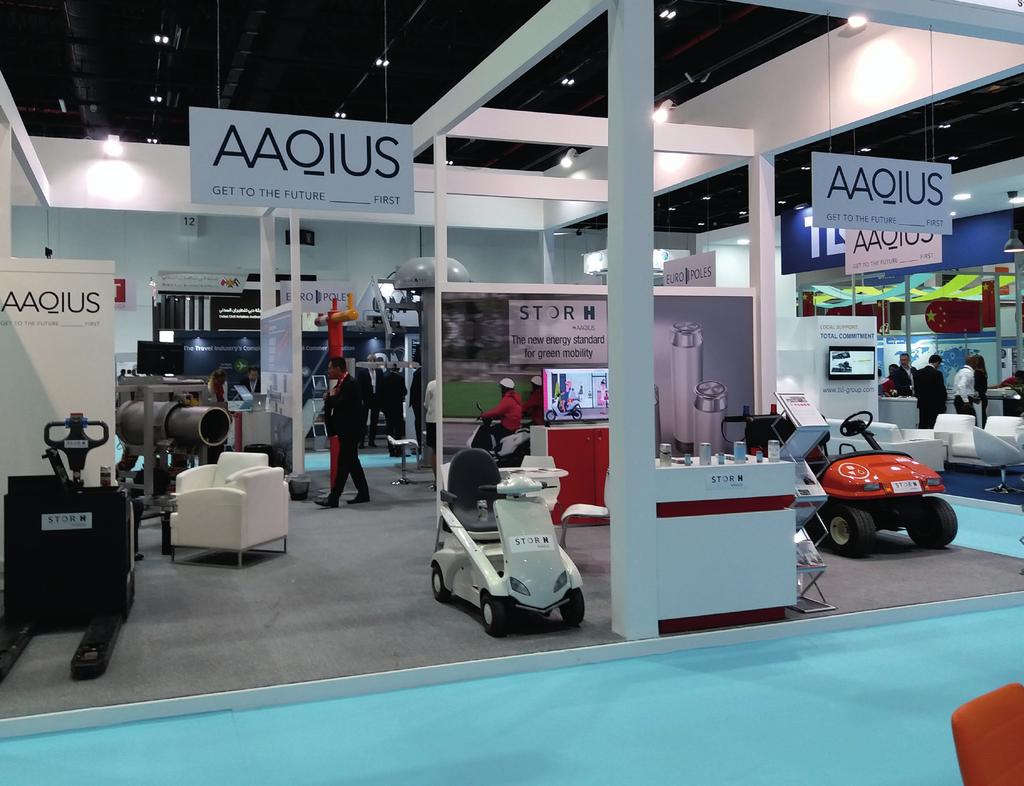 AAQIUS showcased its innovations in the Swiss Pavillion at Dubai Airport Show 2017, where it introduced its latest technology STOR-H, the new energy standard for Green Mobility, designed especially