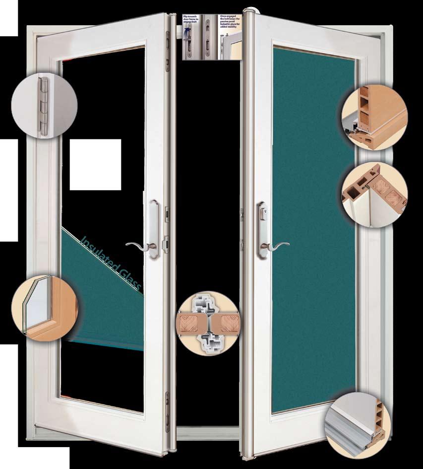 www.neumadoors.com Stainless Steel Hinges Resist Corrosion Flush Mount Bolts Double hinged doors feature a flush mount bolt, keeping the passive door secure and stable.