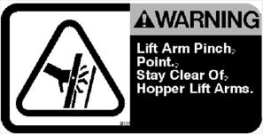 HOPPER SUPPORT LABEL - LOCATED ON LEFT SIDE HOPPER LIFT ARM AND