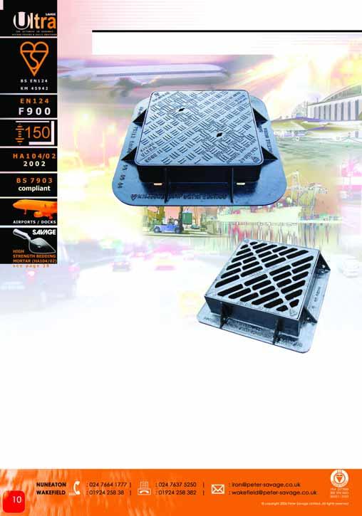 ULTRA SPECIFICATION - BSI KITEMARKED - BS EN124 F900 150mm deep - Ultra Heavy Duty Ductile Iron Access Cover & Drainage Grating Usage : Group 6-Extremely high wheel load areas i.e. Airports & Docks etc.