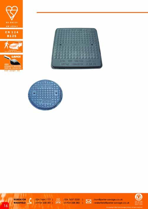 BSI KITEMARKED - BS EN124 B125 Medium Duty Ductile Iron Access Covers Usage : Group 2-For use in car parks, pedestrian areas and driveways.