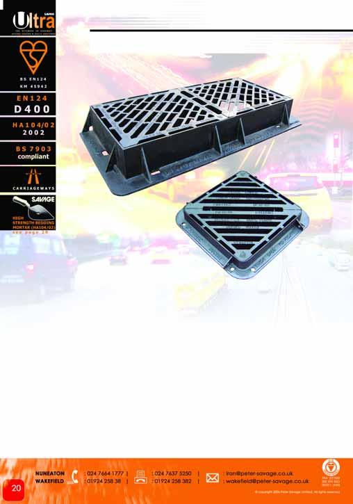 ULTRA SPECIFICATION - BSI KITEMARKED - BS EN124 D400 100 & 150mm deep - Heavy Duty Ductile Iron Double Triangular Gratings Usage : Group 4-for use in carriageways & main roads for fast moving traffic