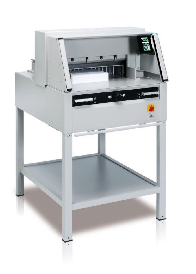 IDEAL 4860 ET Compact guillotine for cutting of digital prints with touch pad for back gauge positioning and IR light beam safety curtain New, compact guillotine with an ergonomic working height.