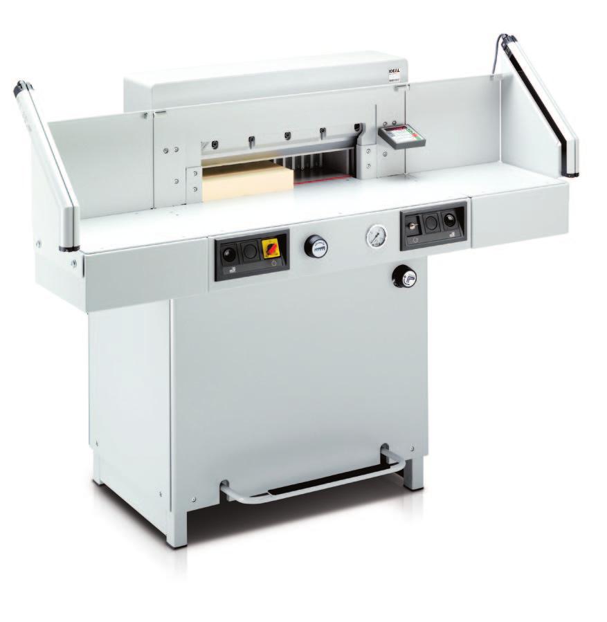 IDEAL 5222 DIGICUT Programmable power guillotine with hydraulic clamp and IR safety curtain 520 mm cutting length. Electro-mechanical blade drive. Hydraulic clamp drive.