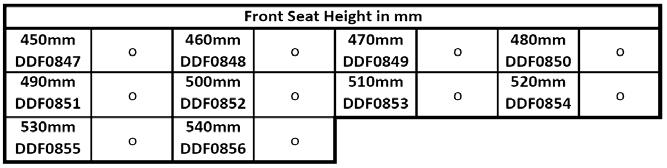 FRONT SEAT-TO-FLOOR HEIGHT (SHv) REAR SEAT-TO-FLOOR HEIGHT (SHh) Rear Seat Height / Rear wheel size 390mm-440mm = 22" Wheel 390mm-470mm = 24" Wheel 410mm-490mm = 25" Wheel 420mm-490mm = 26" Wheel