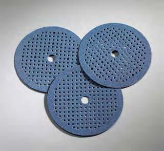 Performance on hook and loop NorGrip discs on a durable foam sponge allows for contour sanding without cutting through. Discs are color-coded to properly identify grit.