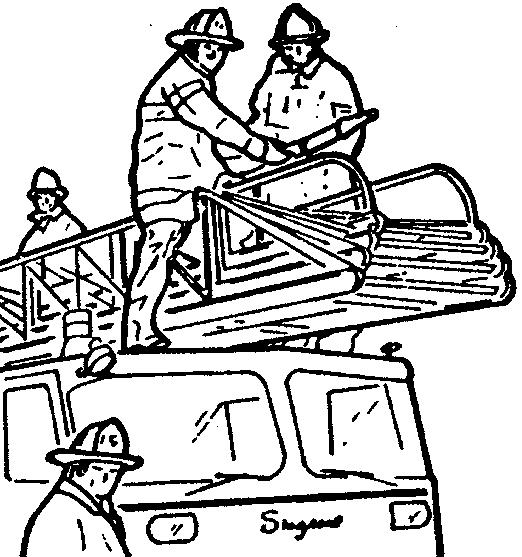 He slides pipe along rails walking on roof of cab until he reaches #2 man. (Fig.
