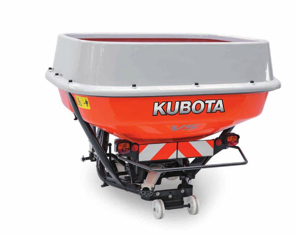 KUBOTA VS600 WORKING WIDTHS UP TO 49 FEET (15M) Three options of hopper capacity 21.2 ft³ (600 ltr), 28.3 ft³ (800 ltr), 35.