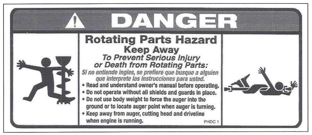 AUGER DRIVE DIAGRAMS AND PARTS LISTS Decals The above safety sign