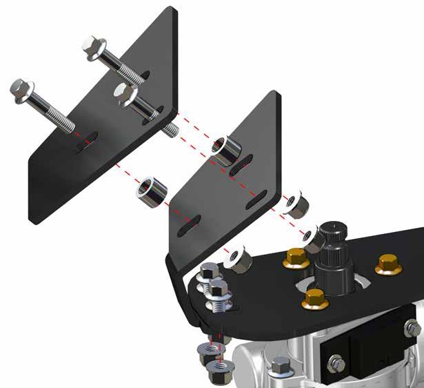 - Install Clamping Bracket (G) to Mounting Flange (F) with Spacers