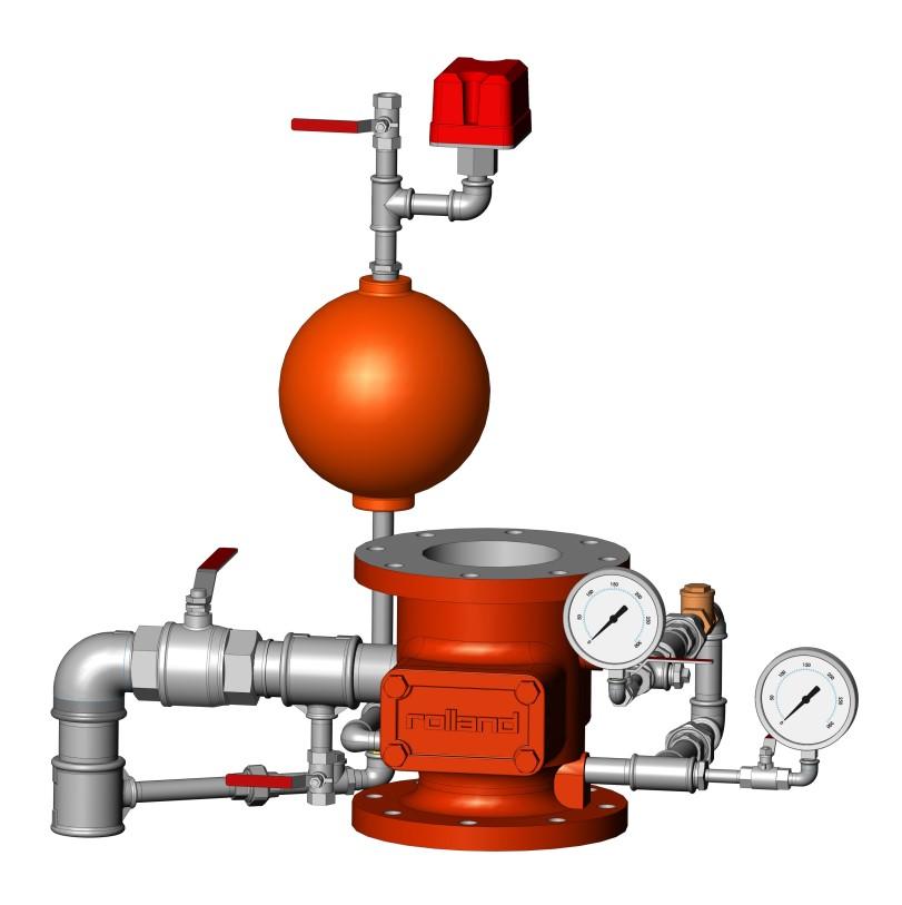 Description Usually, a wet alarm valve station includes: a Rolland wet alarm valve linked to the water motor gong. a set of valves and by pass used to test the system. a drain valve.