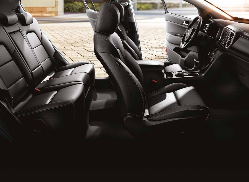 KIA.CA/SPORTAGE SEATING AIR-COOLED SEATS* help you stay cool with three fan levels HEATED SEATS AND STEERING WHEEL* keep you toasty warm during Canadian winters POWER ADJUSTABLE SEATS* let you