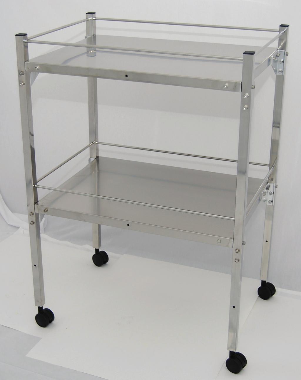 00 ea. Tables/Carts with Two Shelves and Rails Specifications: Constructed of stainless steel 2 Dual Wheel Casters With Rails 36 3/4 High Assembly Required Can be assembled for additional $50.00. 5 Years on Frame 1 Year on Moving Parts TA-5013 18 x 24 $685.