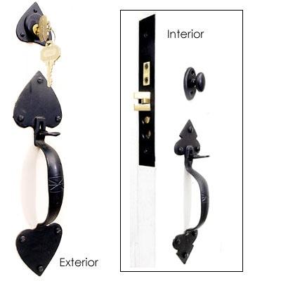 Entrance Lock Sets Doors using our thumb latches may be secured with modern mortised locks. The sets can be made for doors that are thicker than a standard 1 3/4 exterior door, if specified.