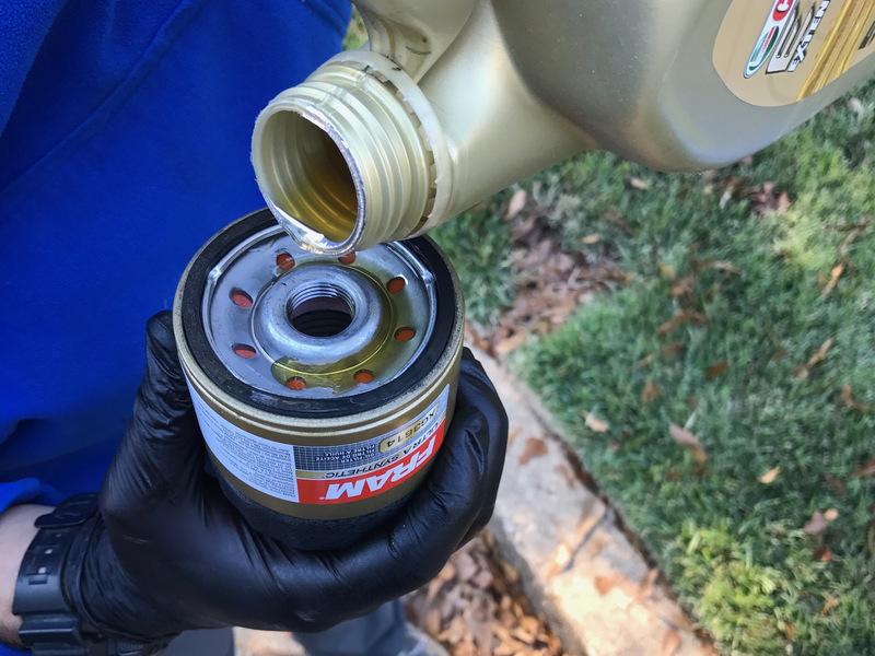 Fill the oil filter 1/3 of the way full with new oil.