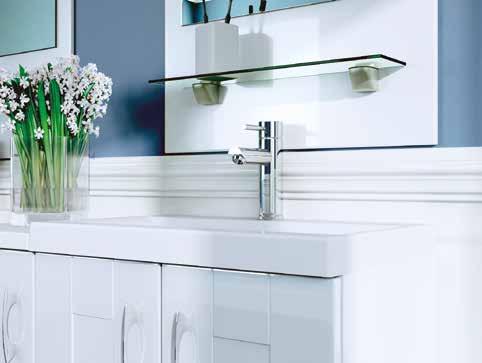 Featured opposite: Lindo white mirror Basin shown: In-line basin Tap