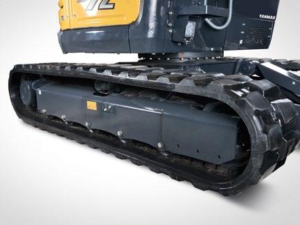 This unique track system proposing an offset rolling path enables the excavator to lift loads with increased performance while having the most compact size in its class.