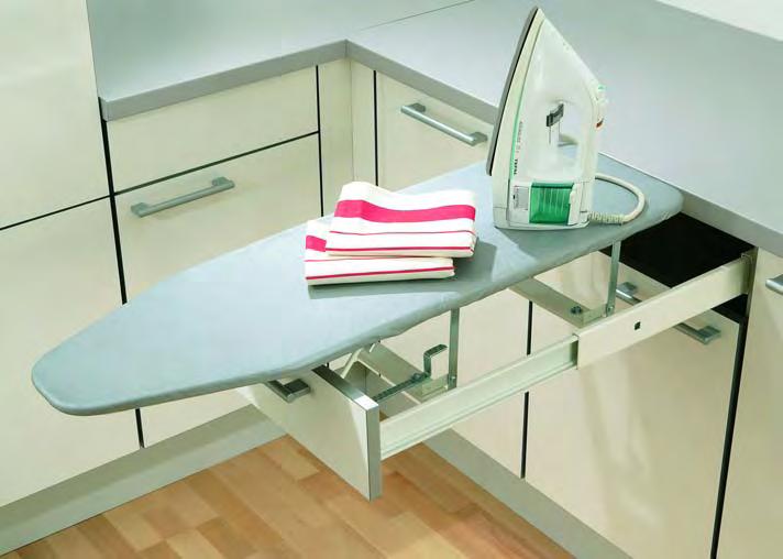 IRONING BOARD Full-Extension telescopic slide. Fits conveniently into existing drawer space. 200 lbs. capacity Interior widths from 400 mm (16 in.