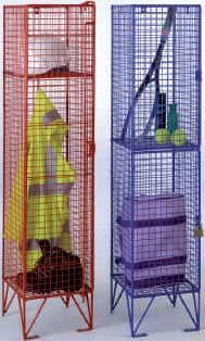 Wire Mesh Lockers In Bright Zinc, Red, Blue, Yellow & Green Mesh lockers create a secure facility for personal effects and equipment whilst allowing visibility and air circulation, ideal for wet