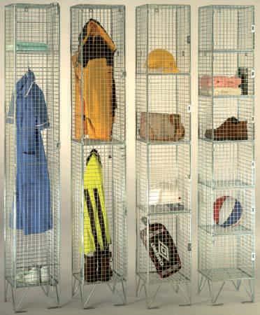 5mm thick 25mm steel mesh, 8mm thick rod frame > Electroplated zinc with a clearcoat lacquer or powder coated in red, blue, yellow or green > Available in 1, 2 and 4 door versions > Supplied with