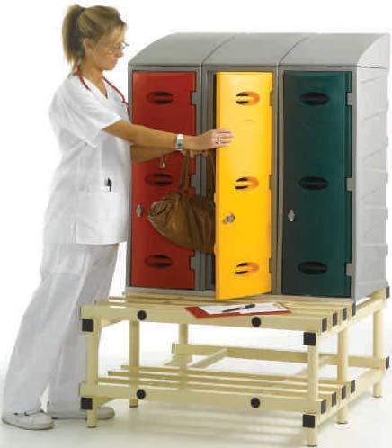 Lockers are available. Steel Locker Benches and Stands Lockers are often used in areas where floors need frequent cleaning.