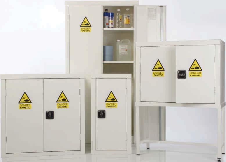 Acid & Alkali Substance Cupboards Use of caustic materials in the workplace can present many hazards, particularly if acids and alkali are stored incorrectly or with other chemicals.