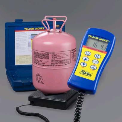 Digital Electronic Charging Scales Eliminates refrigerant transfer from tank to cylinder to system. The cylinder with refrigerant is weighed before and after charging.