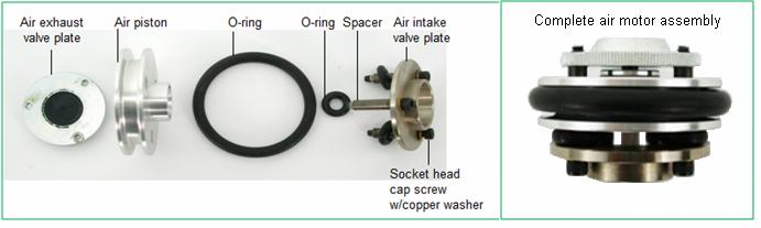 4.2 Air motor section assembly Assemble the air motor assembly in reverse order from above procedure. Ensure all parts shown in illustration below are included and in operable shape.