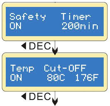 Press DEC to display the user s setting, press INC to monitor the voltage while the battery is connected to each port of the charger.