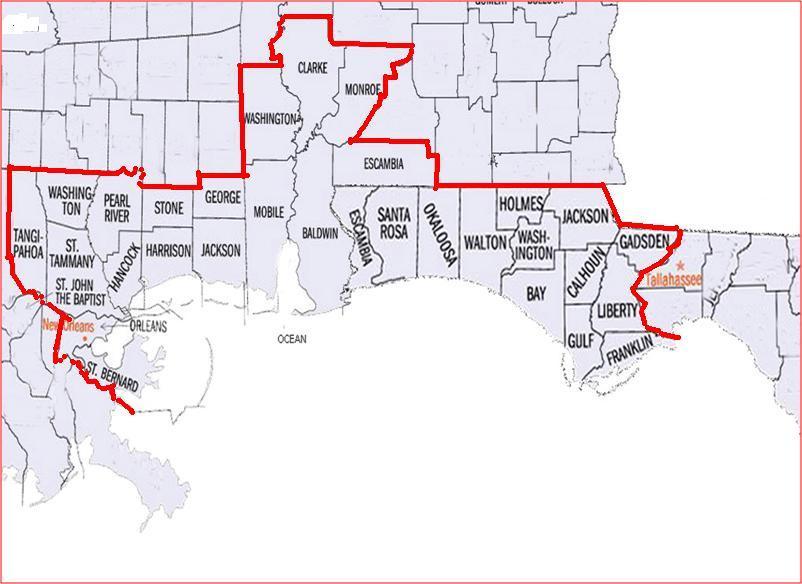Study Area 24 counties and 4 parishes along